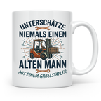 Gabelstaplerfahrer Tasse Alter Mann mit Stapler Spruch Gesch – Weiß [farbe:weiß]