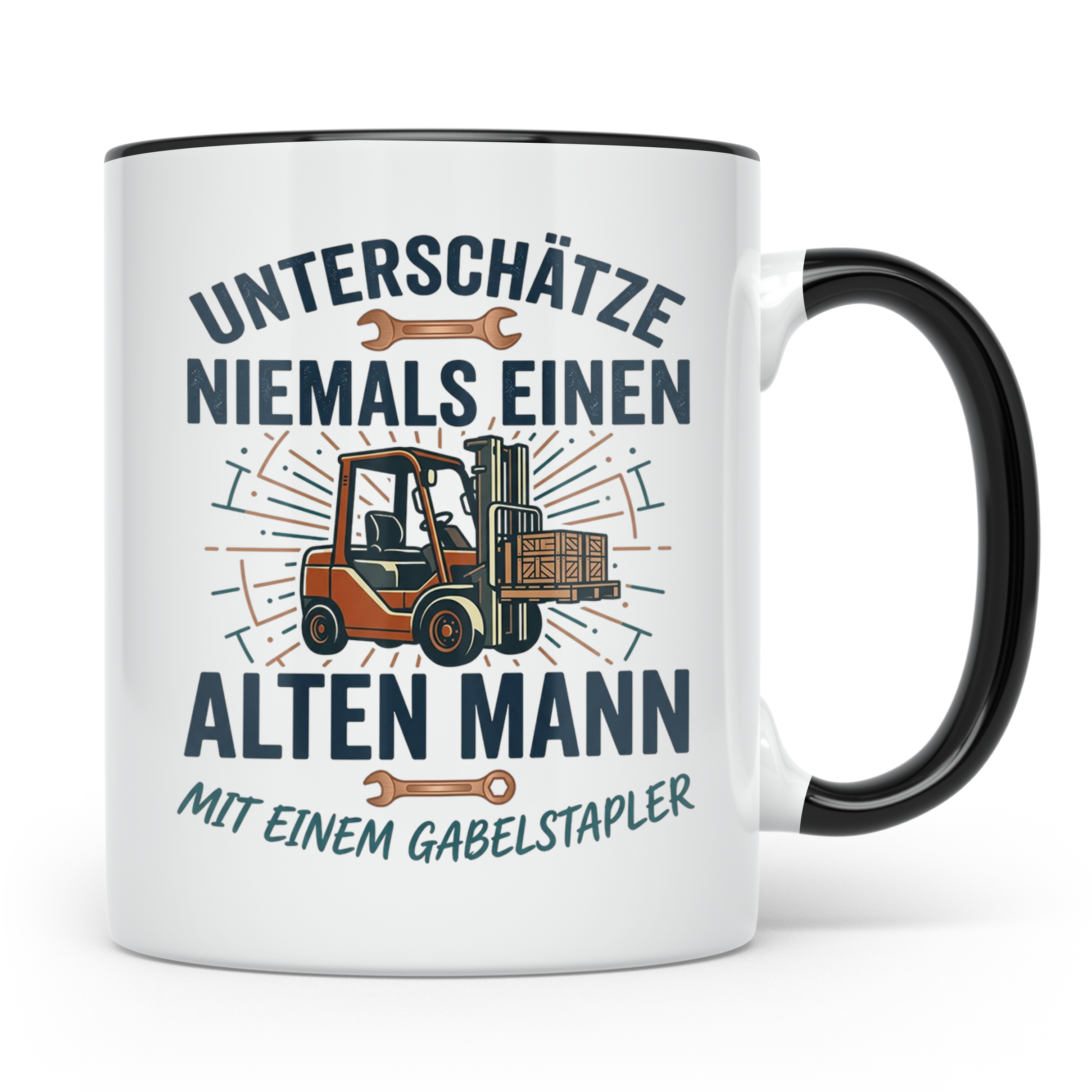 Gabelstaplerfahrer Tasse Alter Mann mit Stapler Spruch Gesch – Schwarz [farbe:schwarz]