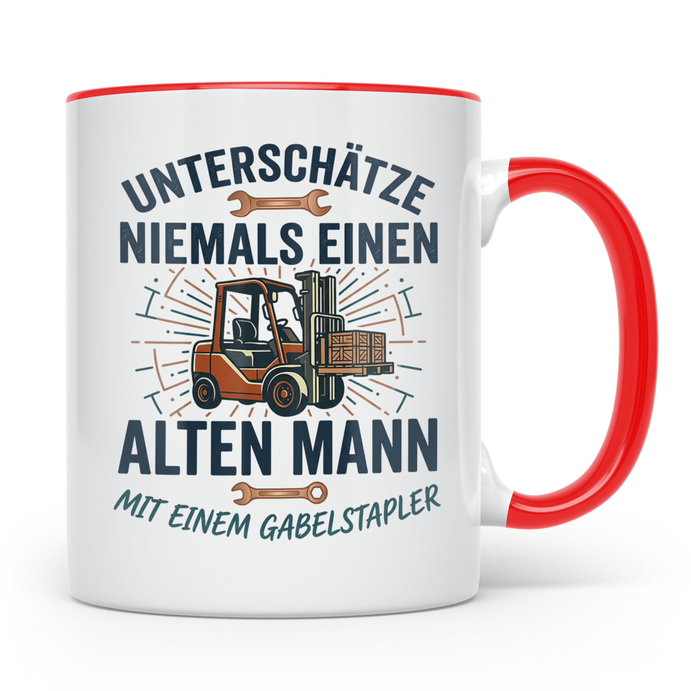 Gabelstaplerfahrer Tasse Alter Mann mit Stapler Spruch Gesch – Rot [farbe:rot]