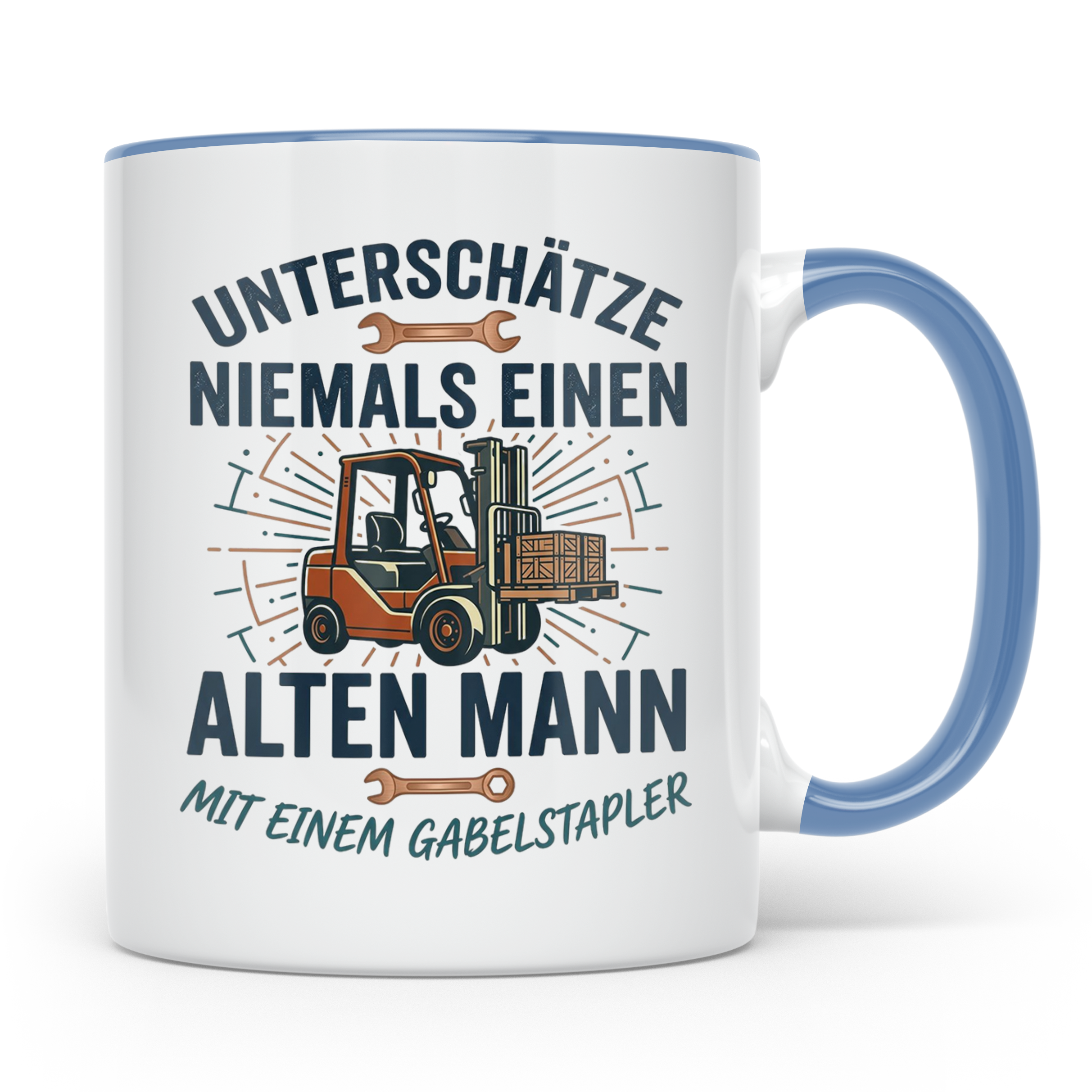 Gabelstaplerfahrer Tasse Alter Mann mit Stapler Spruch Gesch – Blau [farbe:blau]