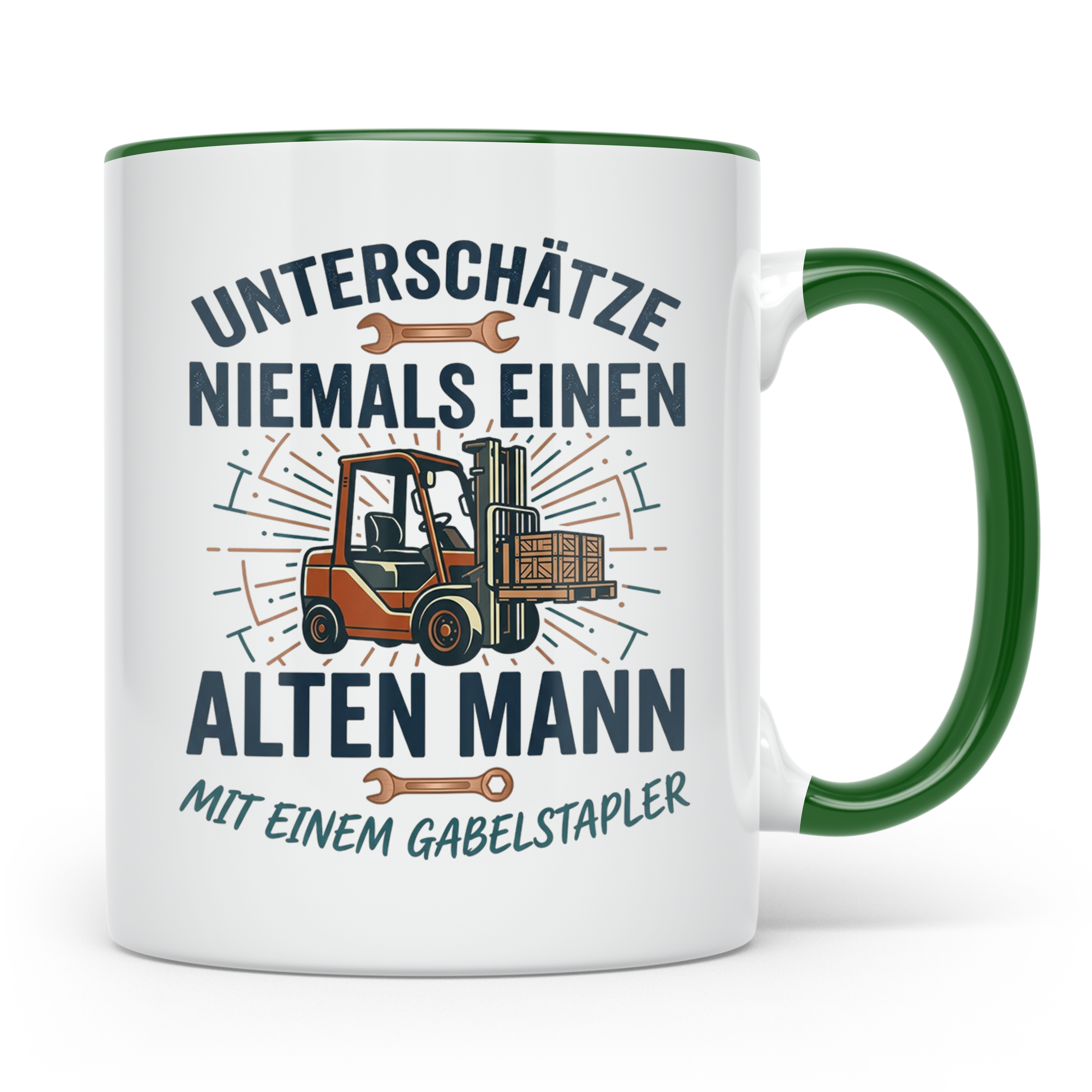 Gabelstaplerfahrer Tasse Alter Mann mit Stapler Spruch Gesch – Grün [farbe:grün]