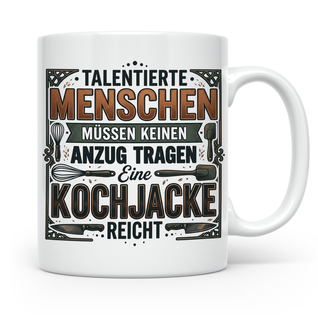 Koch Tasse mit Spruch Kochjacke reicht, Geschenk für Köche,  – Weiß [farbe:weiß]