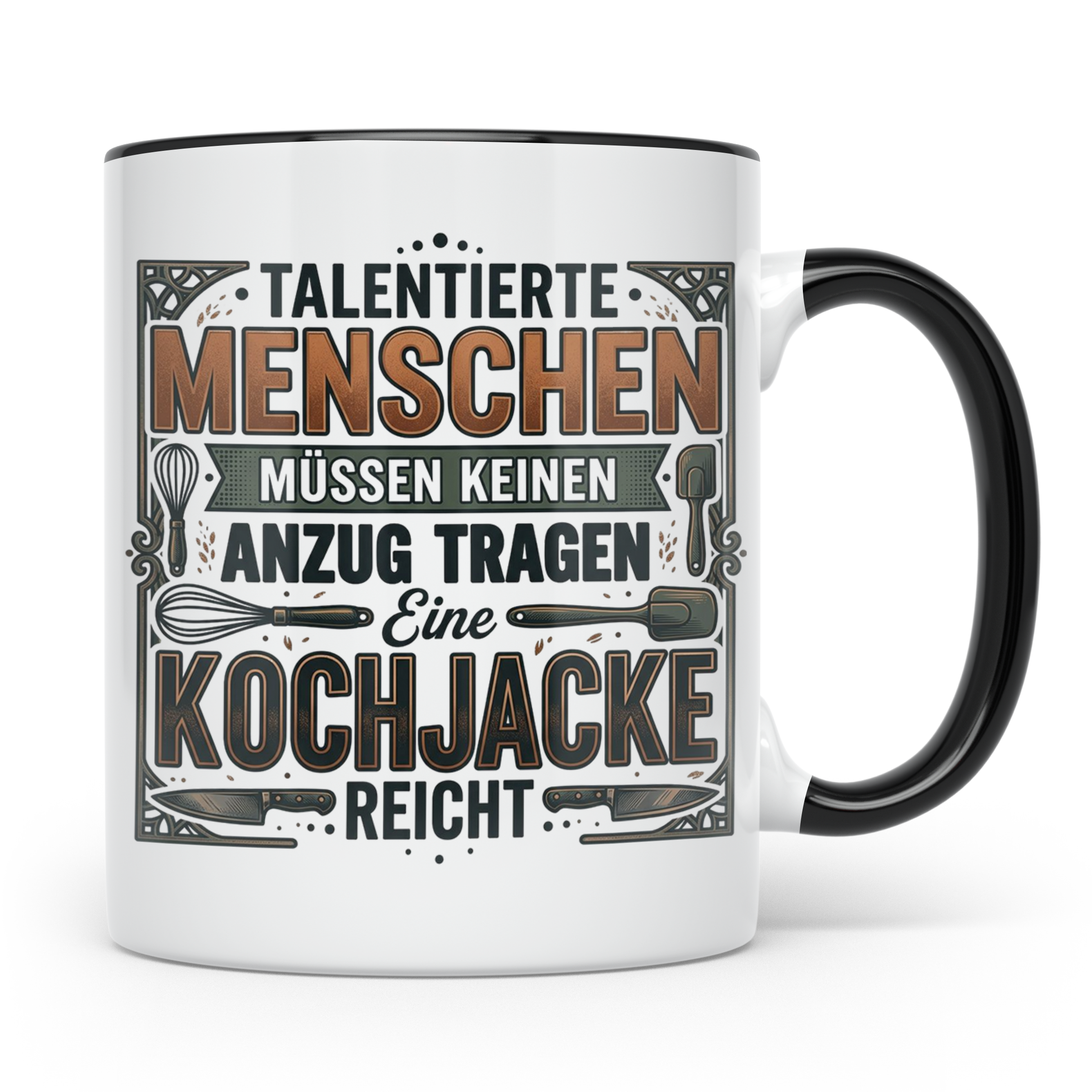 Koch Tasse mit Spruch Kochjacke reicht, Geschenk für Köche,  – Schwarz [farbe:schwarz]