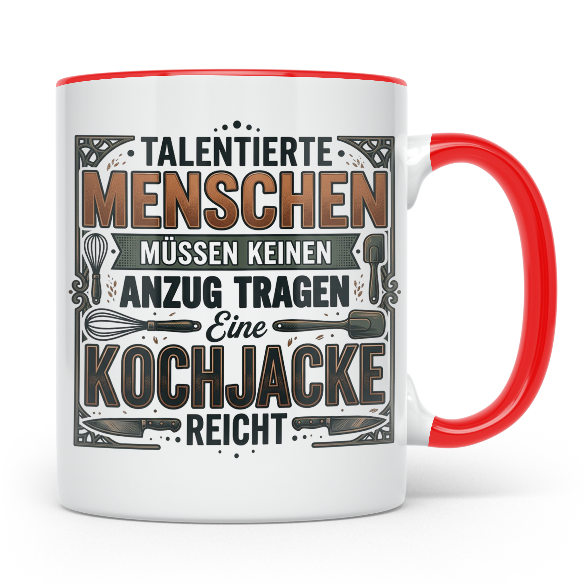 Koch Tasse mit Spruch Kochjacke reicht, Geschenk für Köche,  – Rot [farbe:rot]