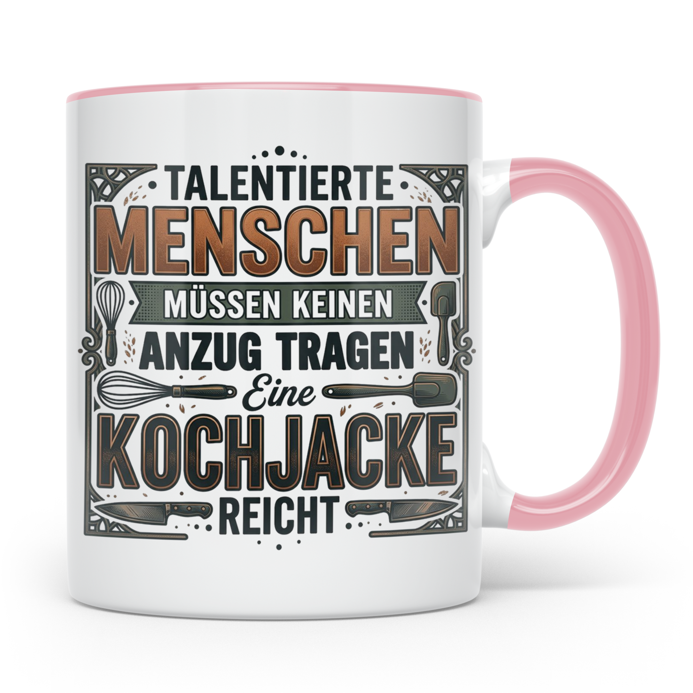 Koch Tasse mit Spruch Kochjacke reicht, Geschenk für Köche,  – Rosa [farbe:rosa]