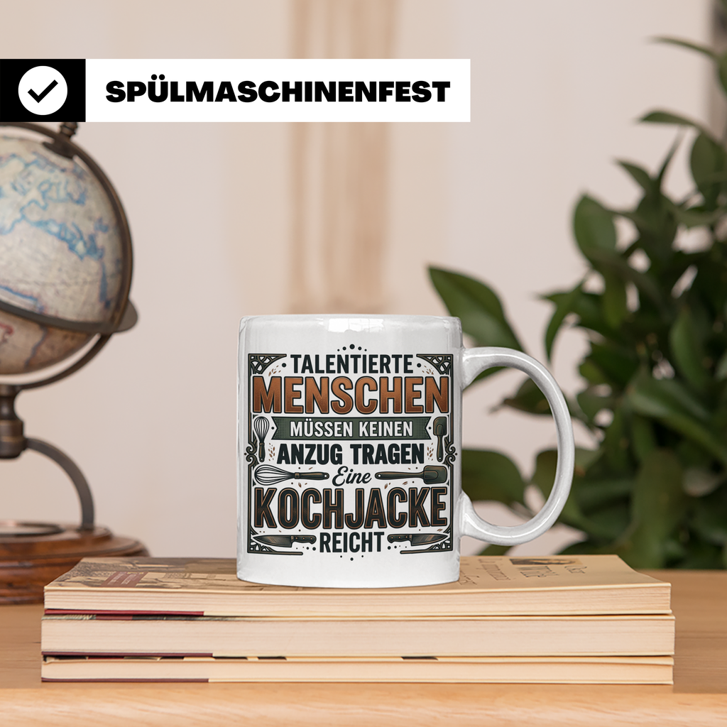 Koch Tasse mit Spruch Kochjacke reicht, Geschenk für Köche,  – Weiß [farbe:weiß]