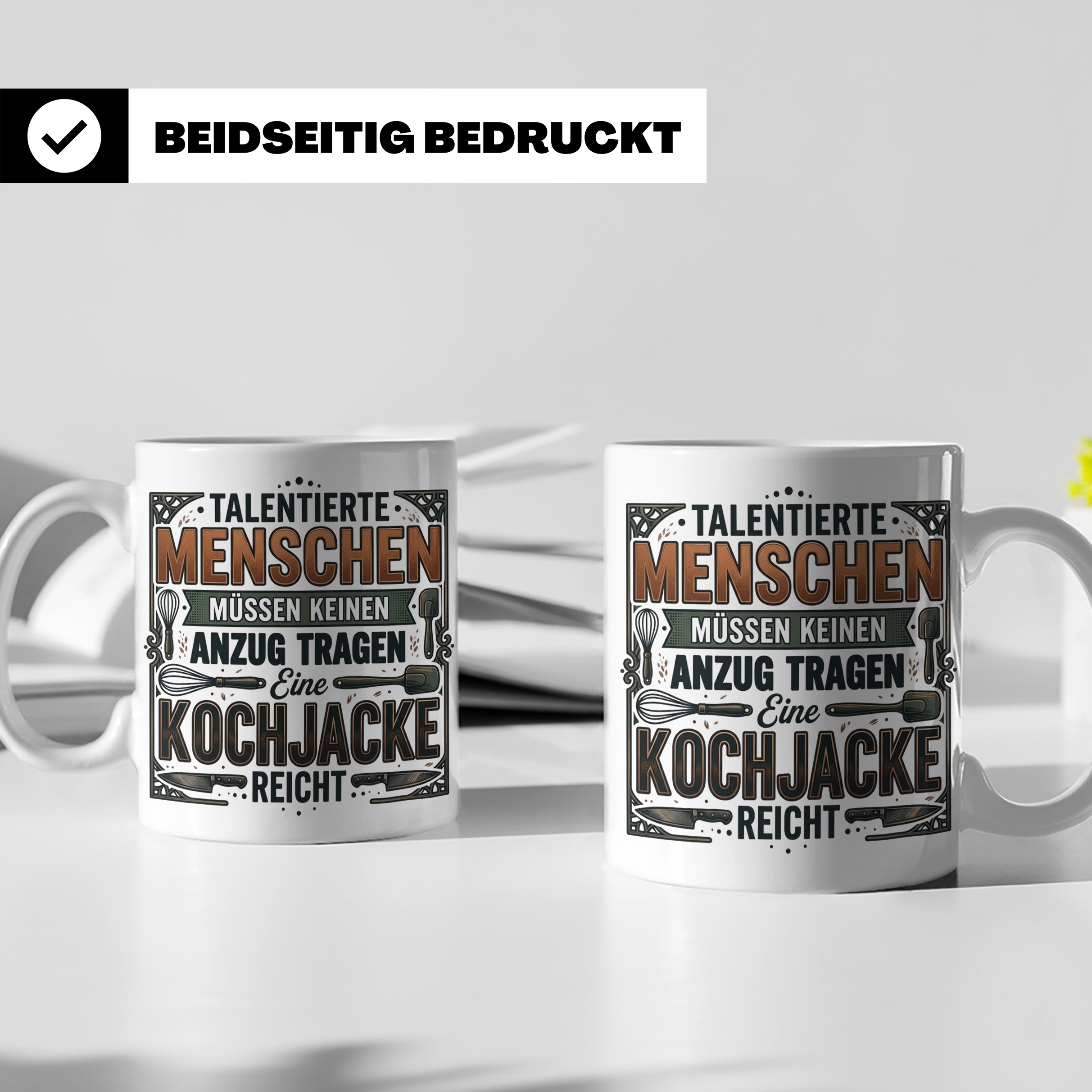 Koch Tasse mit Spruch Kochjacke reicht, Geschenk für Köche,  – Weiß [farbe:weiß]