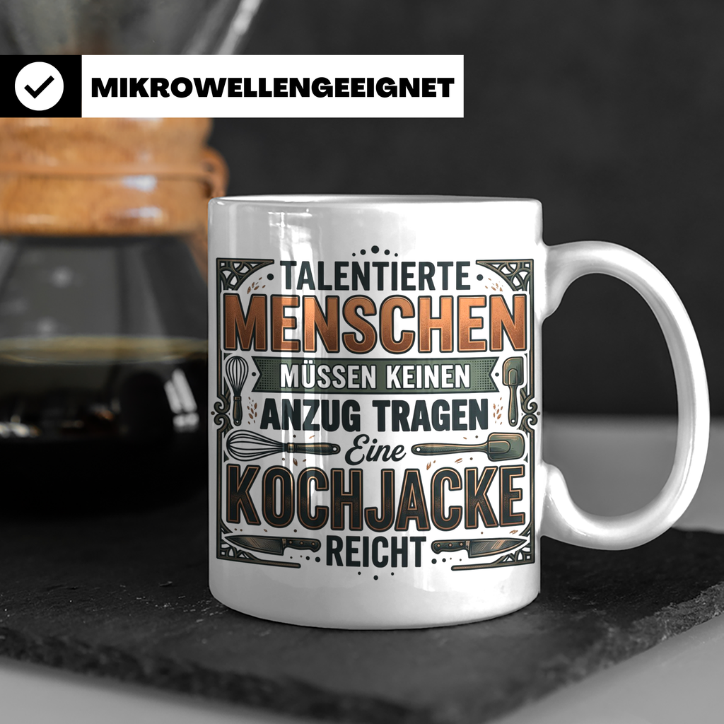Koch Tasse mit Spruch Kochjacke reicht, Geschenk für Köche,  – Weiß [farbe:weiß]