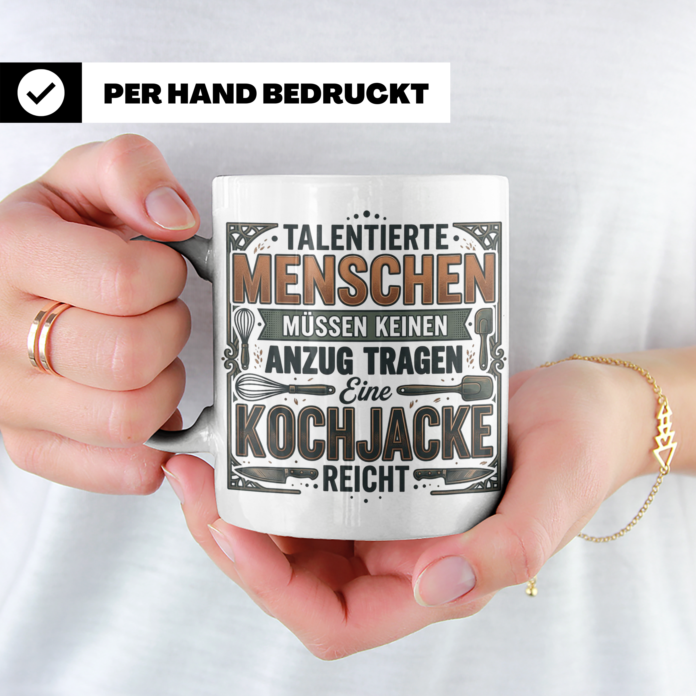 Koch Tasse mit Spruch Kochjacke reicht, Geschenk für Köche,  – Weiß [farbe:weiß]