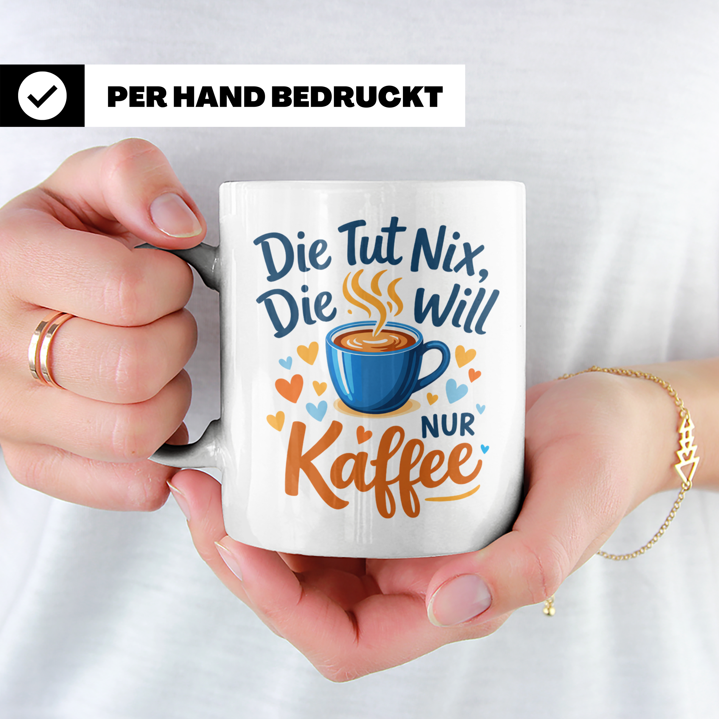 Kaffeetasse mit Spruch 'Die tut nix die will nur Kaffee' Tas – Weiß [farbe:weiß]