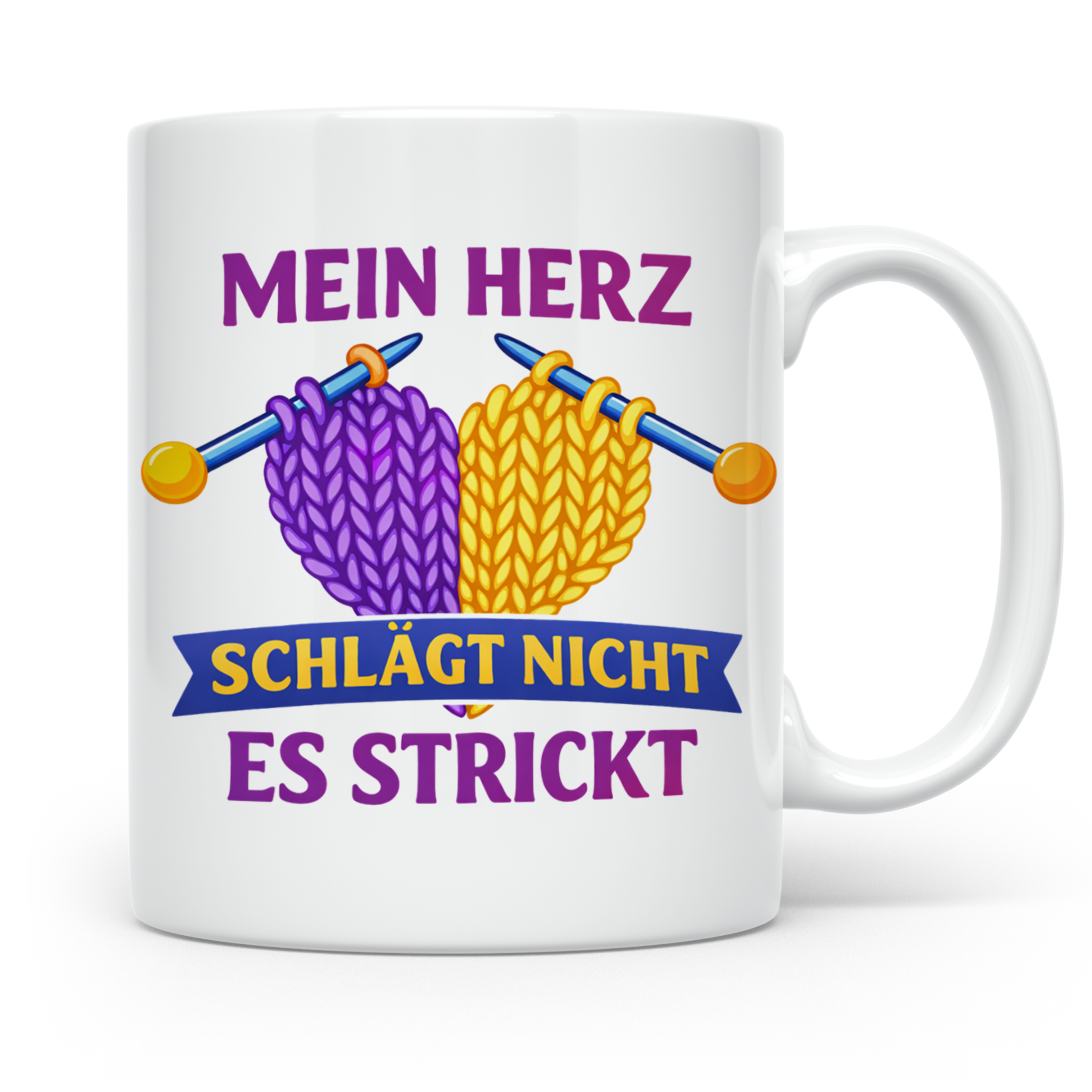 Stricken Tasse mit Spruch Mein Herz schlägt nicht es strickt – Weiß [farbe:weiß]