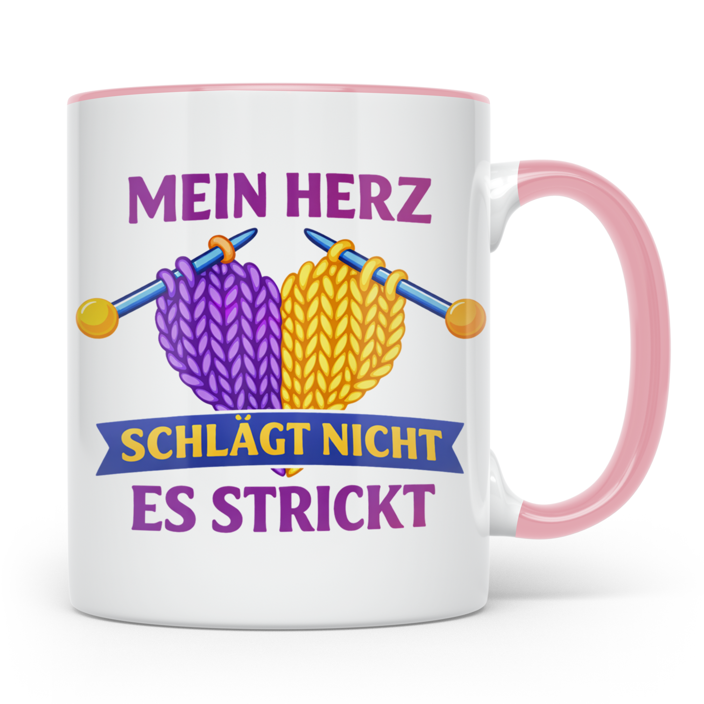 Stricken Tasse mit Spruch Mein Herz schlägt nicht es strickt – Rosa [farbe:rosa]
