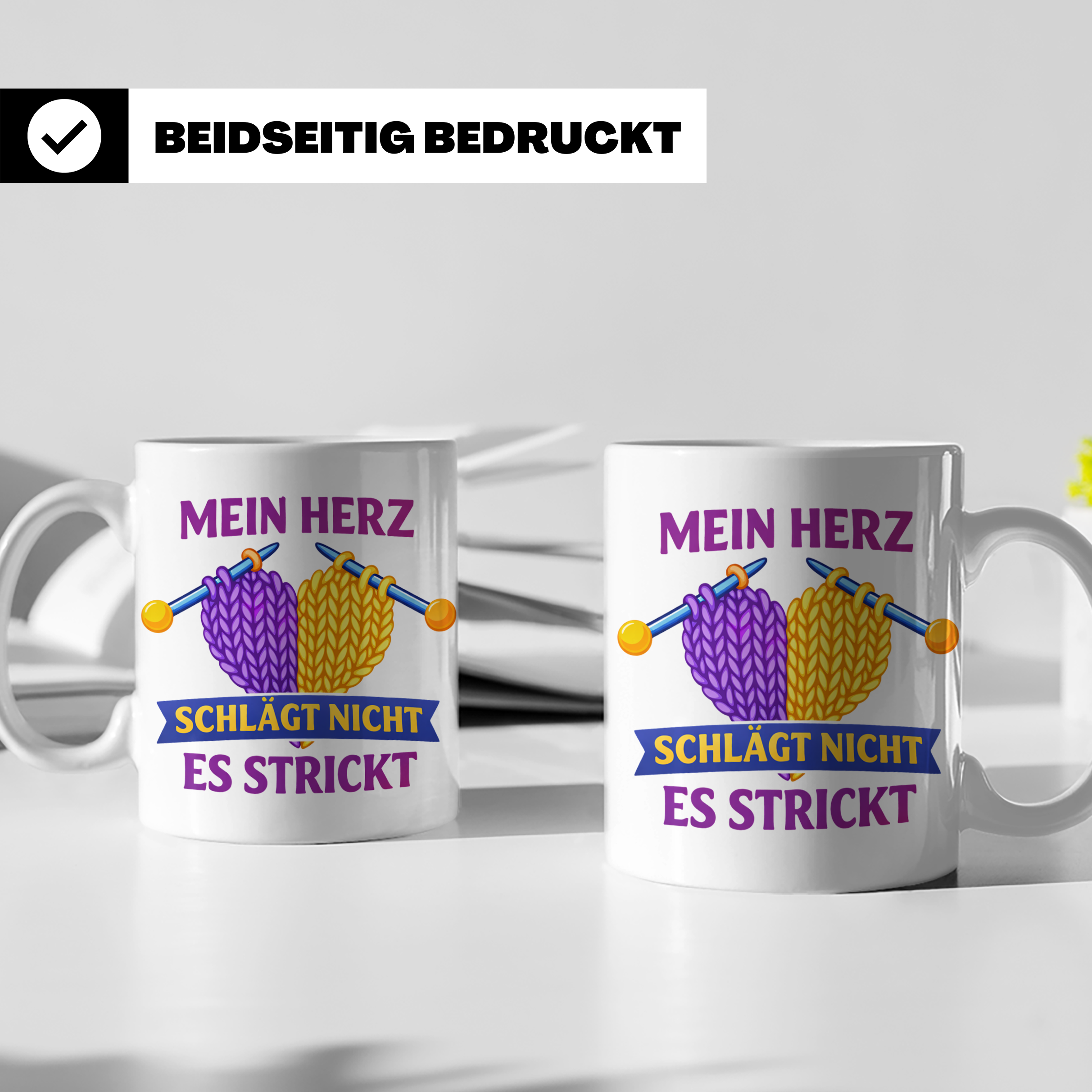 Stricken Tasse mit Spruch Mein Herz schlägt nicht es strickt – Weiß [farbe:weiß]