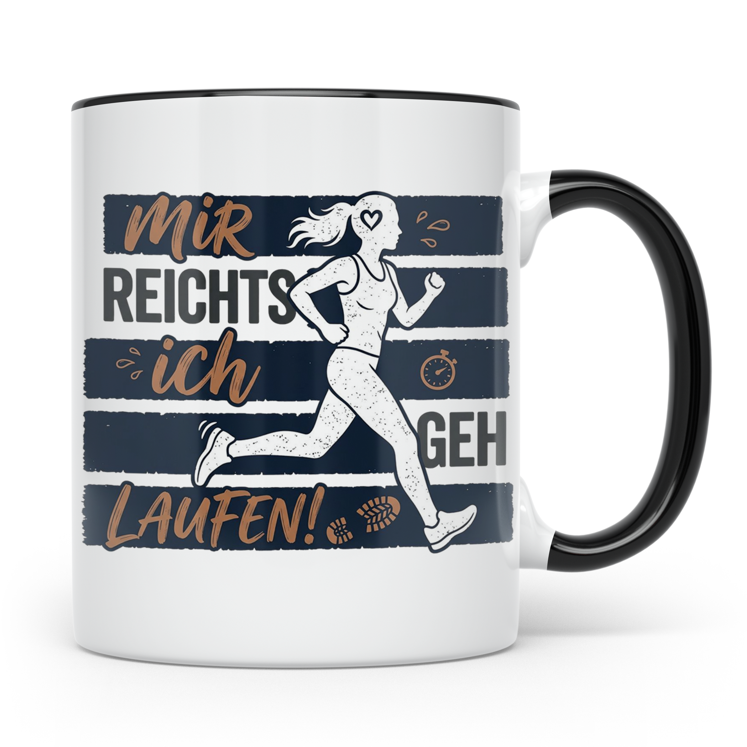 Läuferin Tasse mit Spruch 'Mir reichts ich geh Laufen' Gesch – Schwarz [farbe:schwarz]