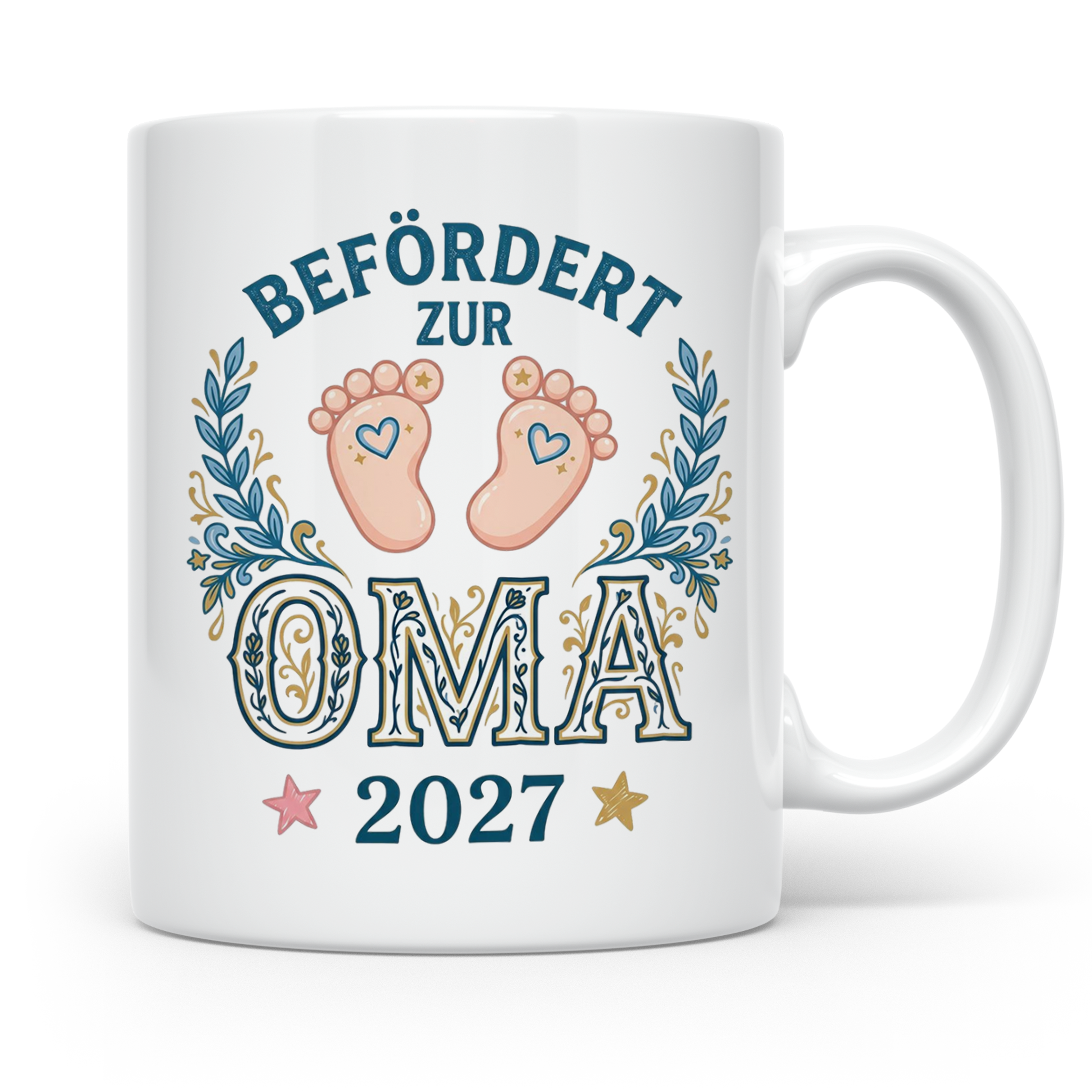 Befördert zur Oma 2027 Tasse, Geschenk werdende Oma, Schwang – Weiß [farbe:weiß]