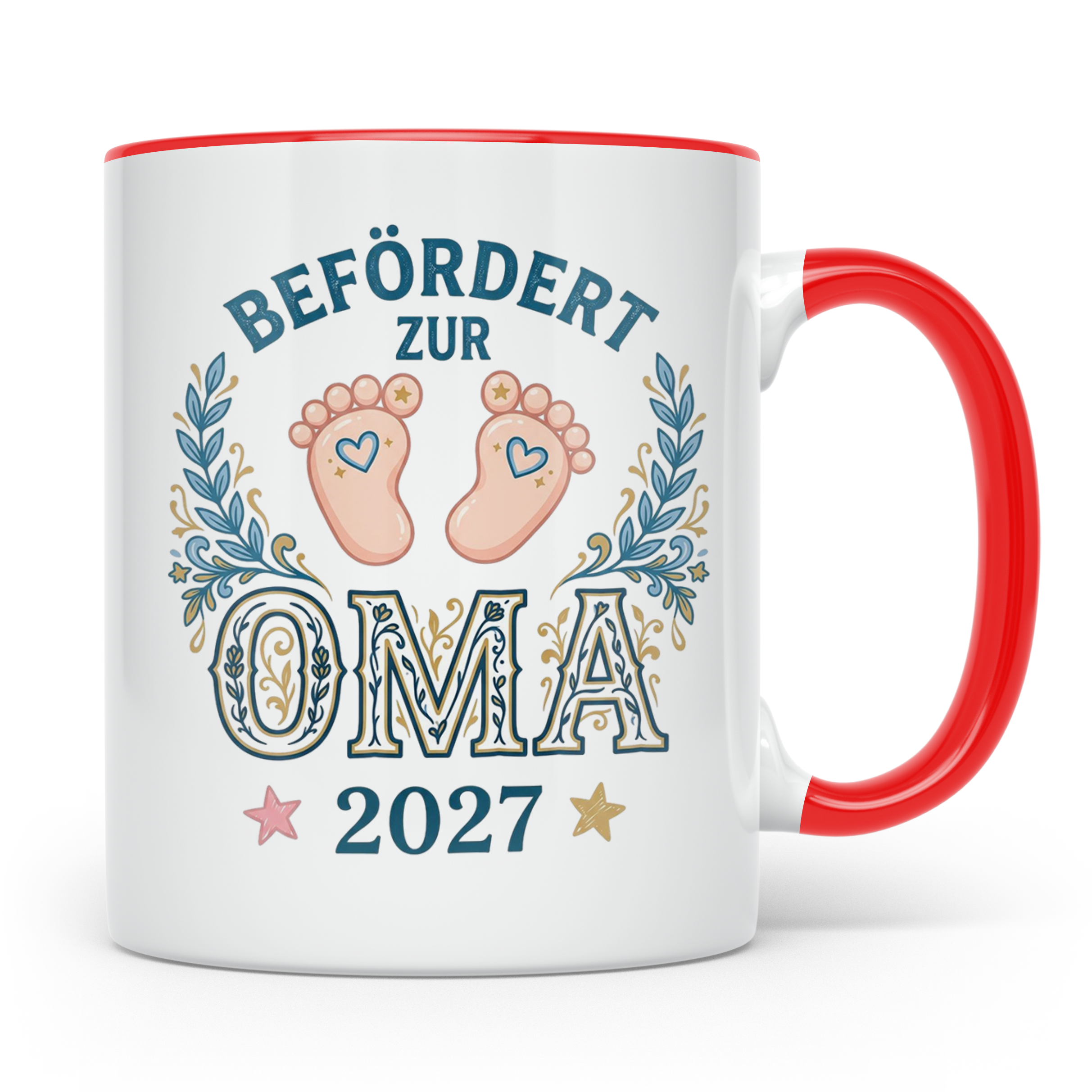 Befördert zur Oma 2027 Tasse, Geschenk werdende Oma, Schwang – Rot [farbe:rot]