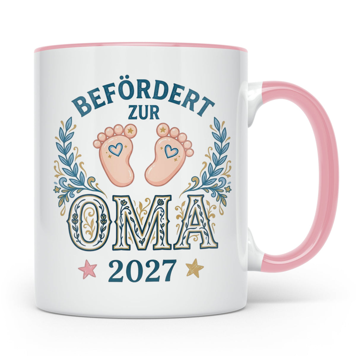 Befördert zur Oma 2027 Tasse, Geschenk werdende Oma, Schwang – Rosa [farbe:rosa]