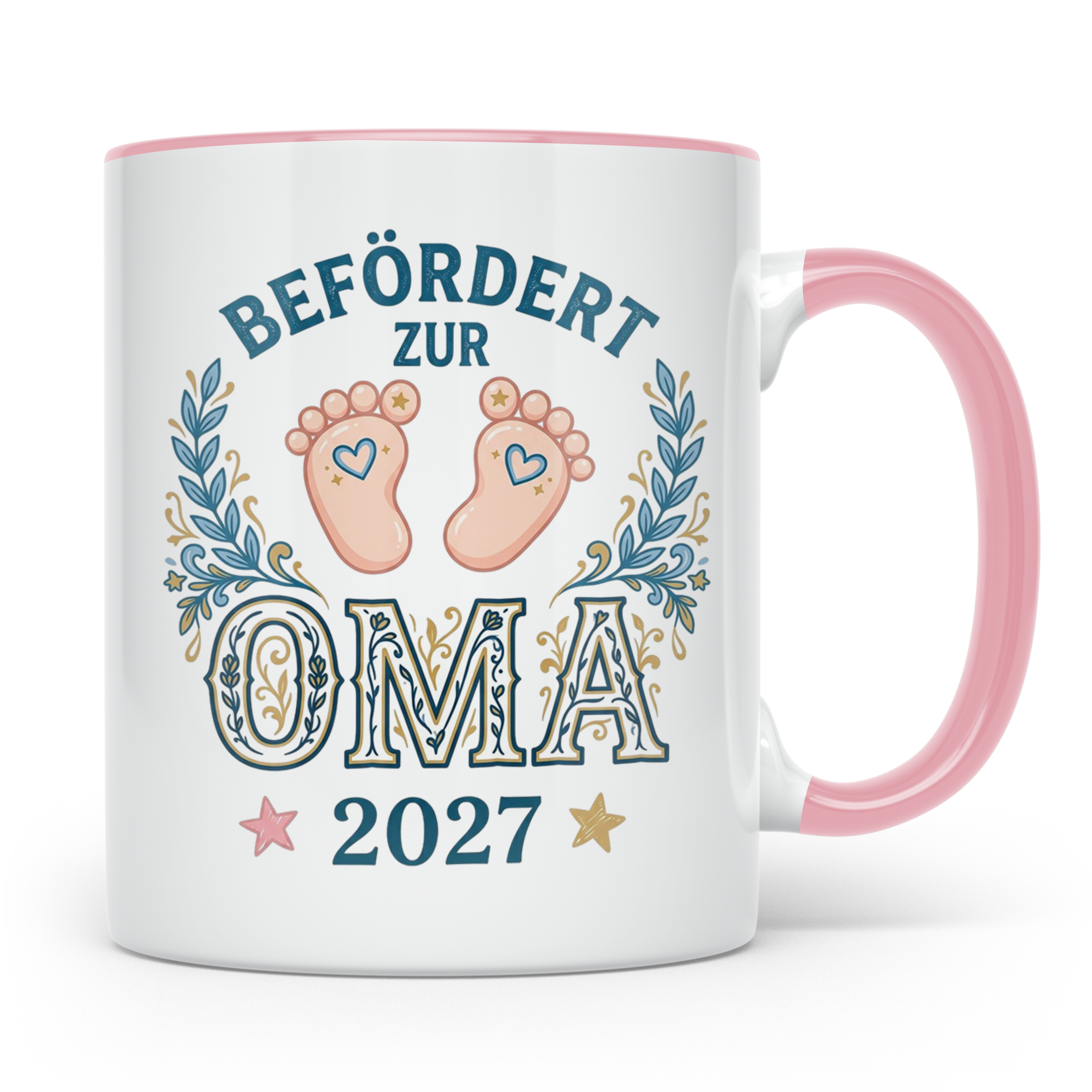 Befördert zur Oma 2027 Tasse, Geschenk werdende Oma, Schwang – Rosa [farbe:rosa]