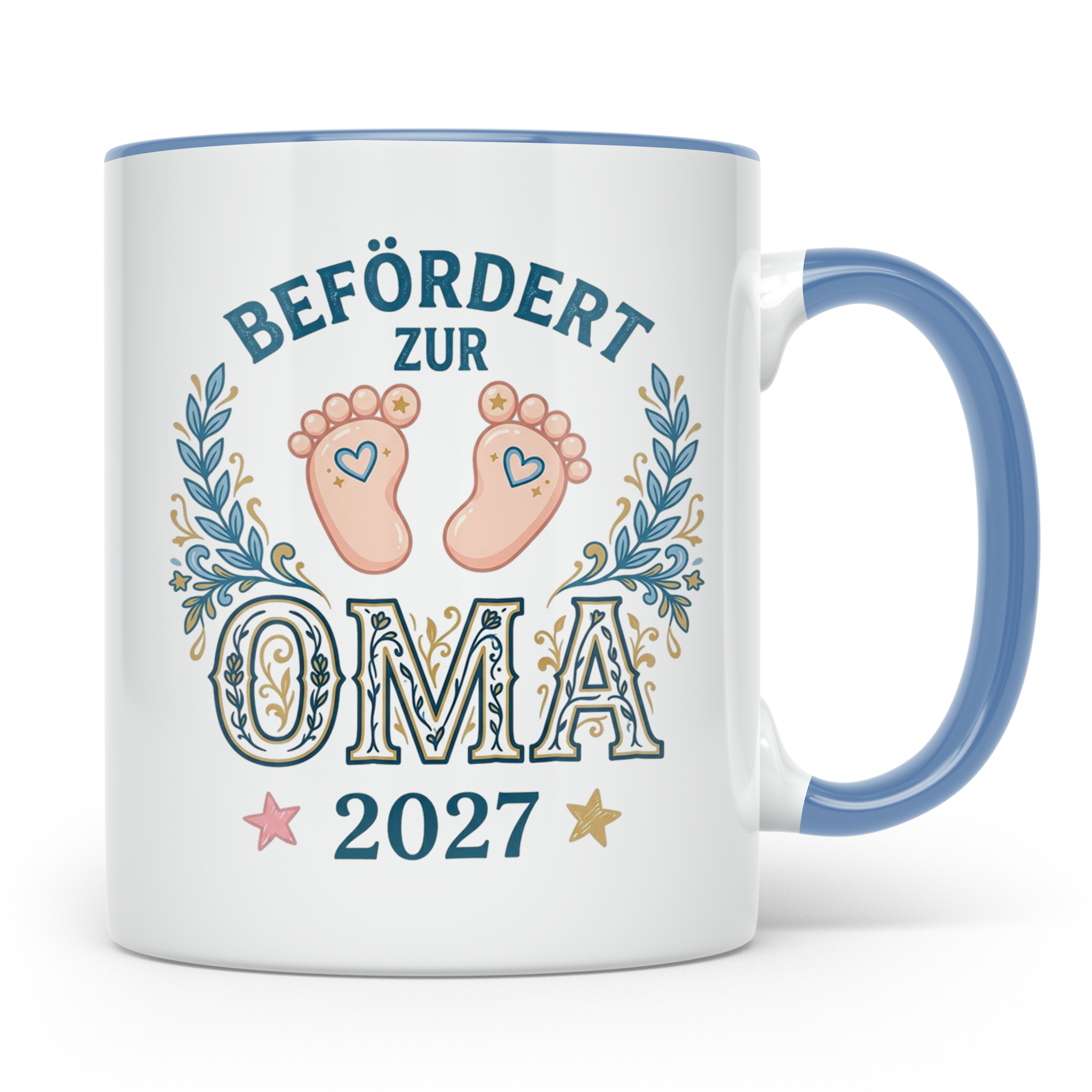 Befördert zur Oma 2027 Tasse, Geschenk werdende Oma, Schwang – Blau [farbe:blau]