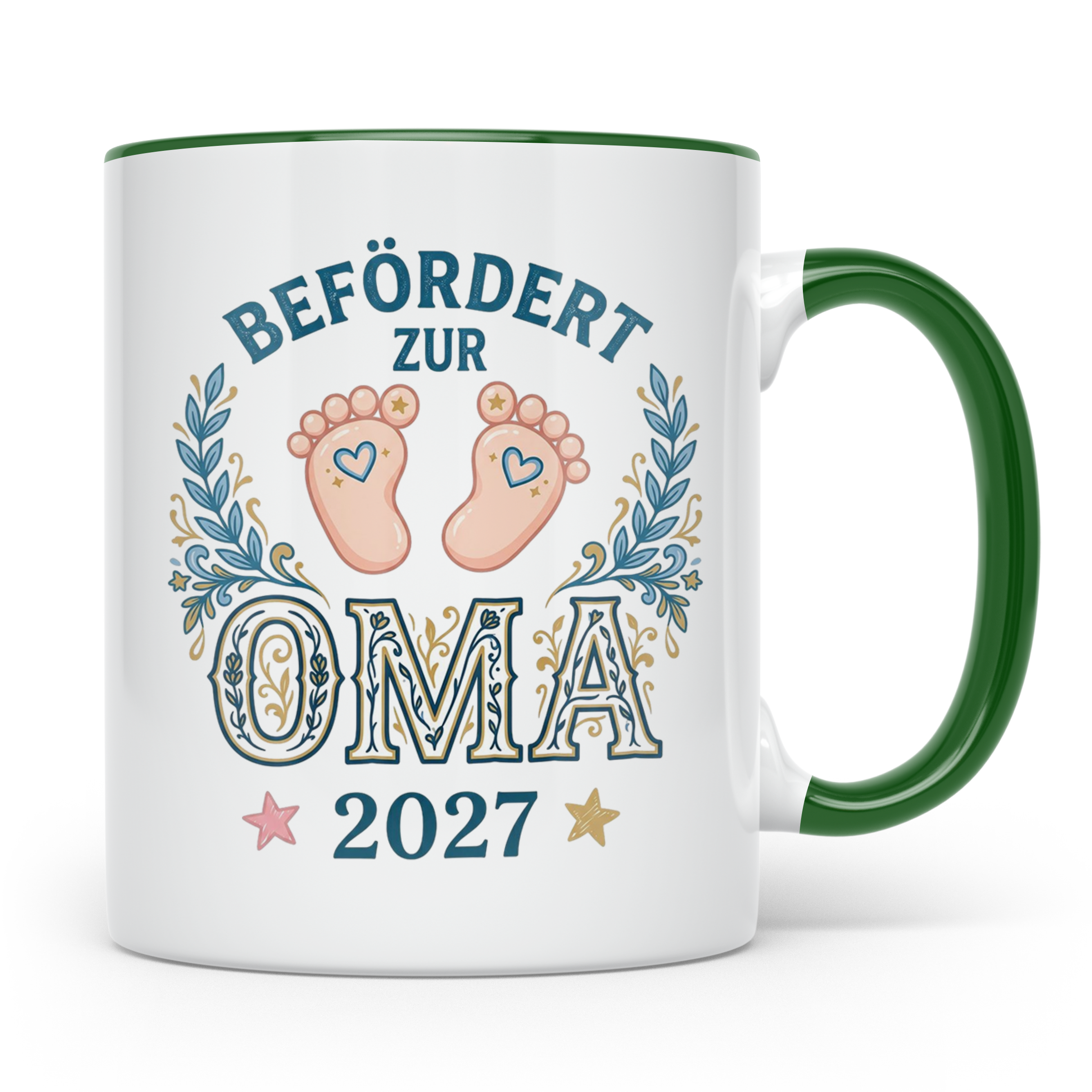 Befördert zur Oma 2027 Tasse, Geschenk werdende Oma, Schwang – Grün [farbe:grün]