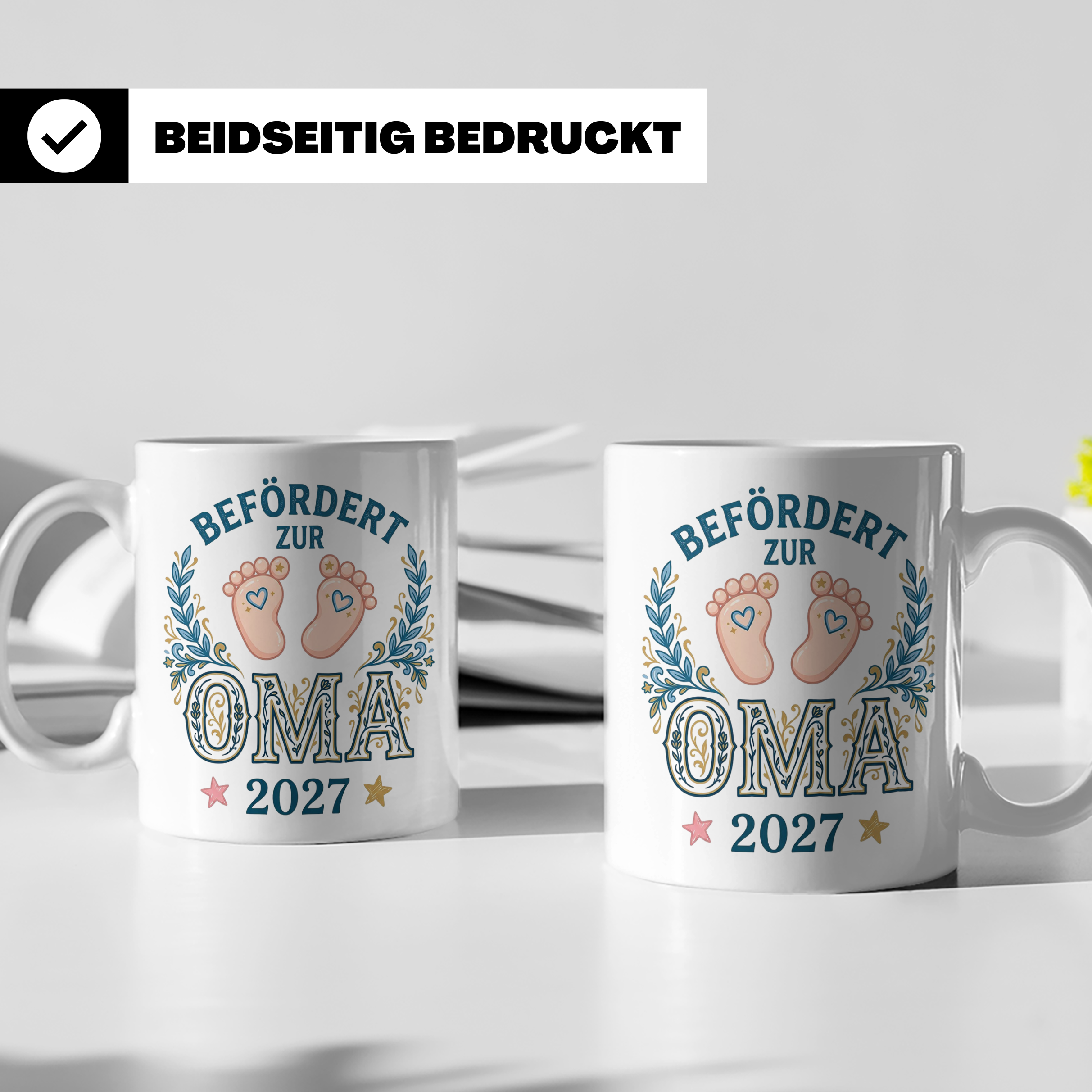 Befördert zur Oma 2027 Tasse, Geschenk werdende Oma, Schwang – Weiß [farbe:weiß]