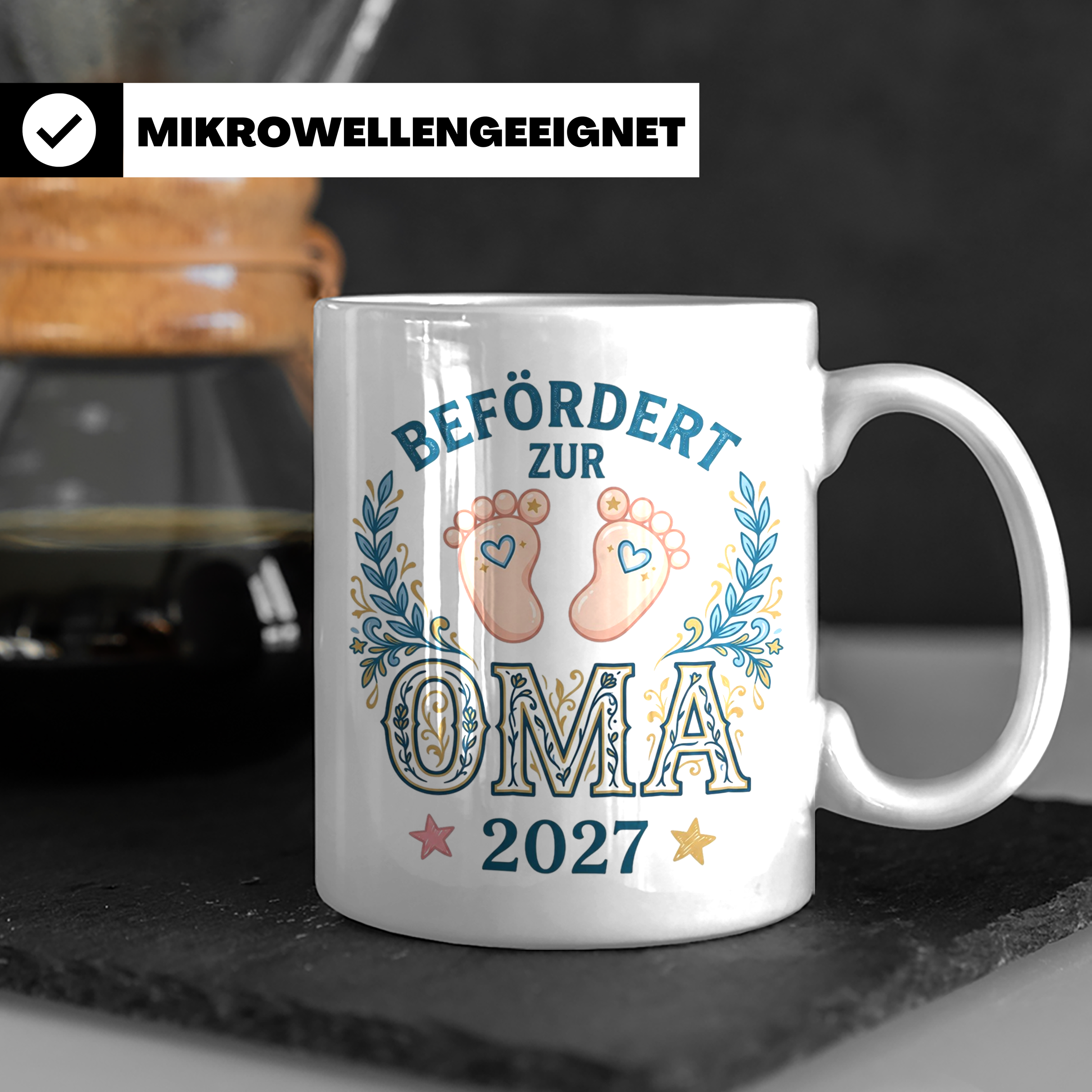 Befördert zur Oma 2027 Tasse, Geschenk werdende Oma, Schwang – Weiß [farbe:weiß]