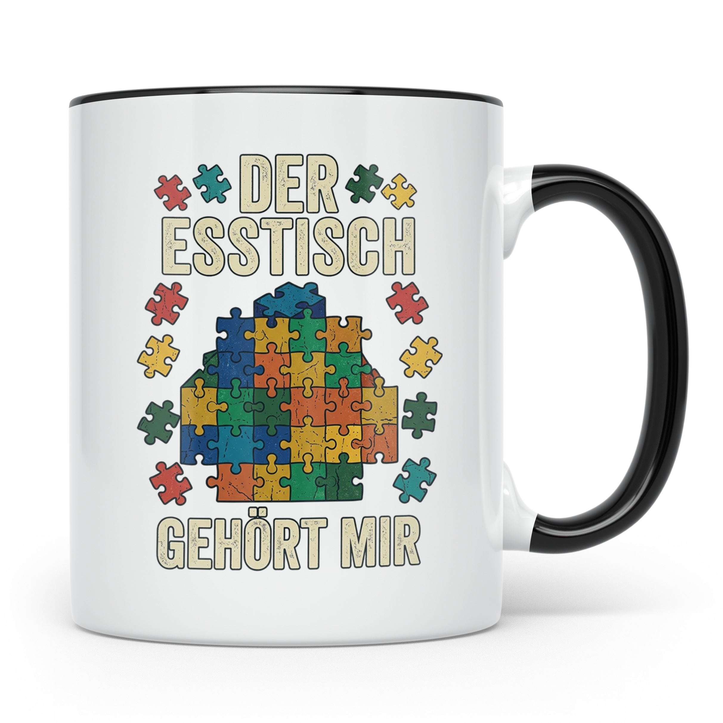 Puzzle Tasse mit Spruch Der Esstisch gehört mir | Geschenk f – Schwarz [farbe:schwarz]
