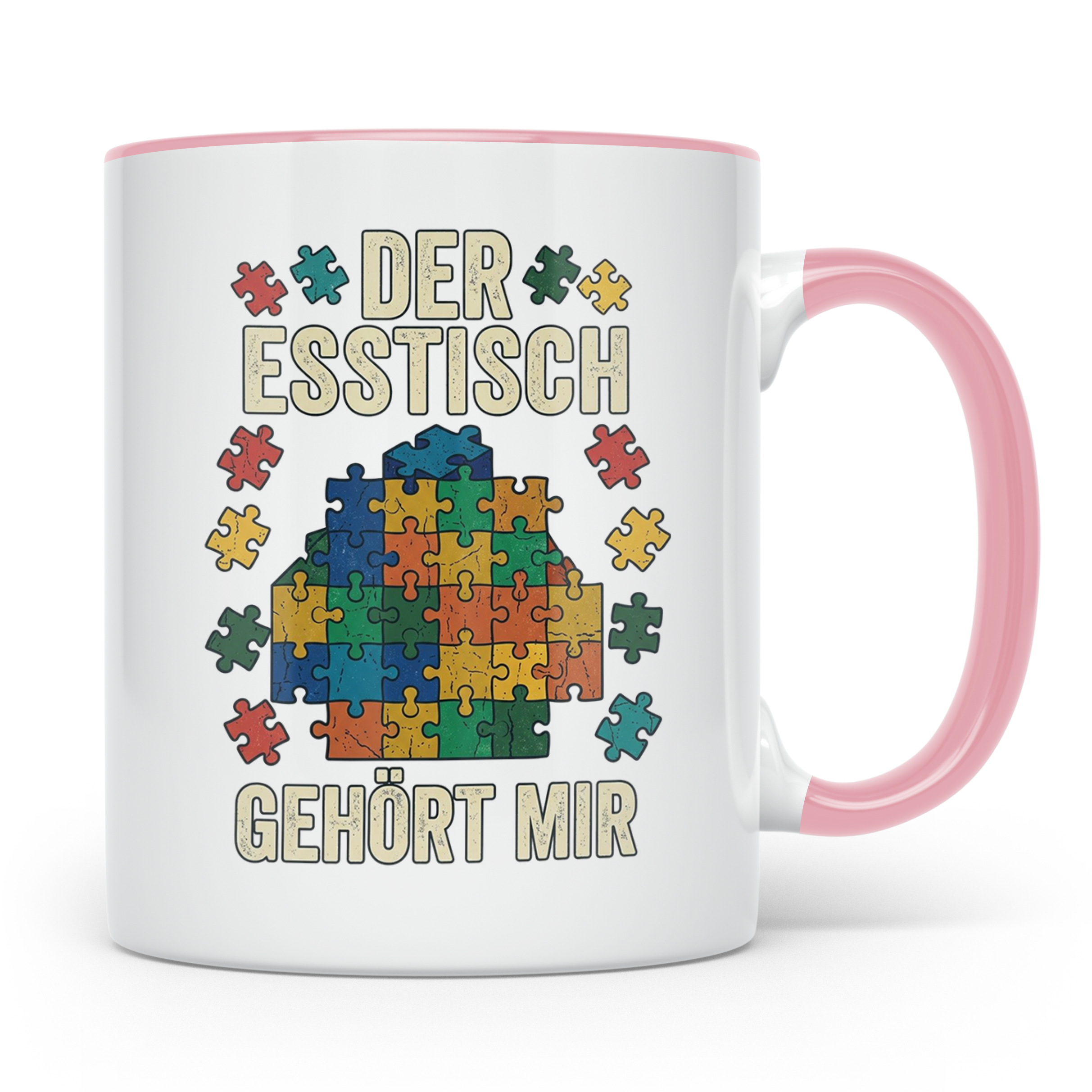 Puzzle Tasse mit Spruch Der Esstisch gehört mir | Geschenk f – Rosa [farbe:rosa]