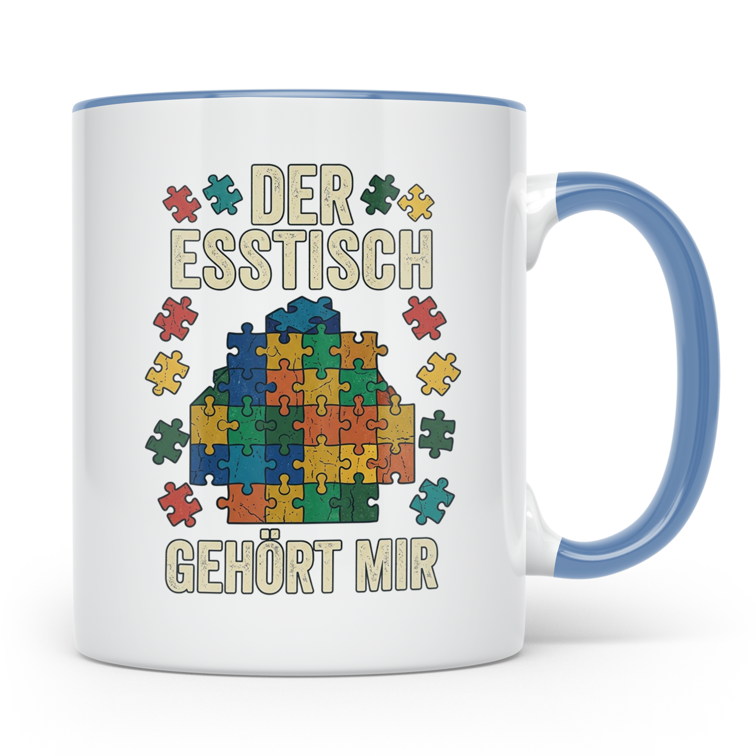 Puzzle Tasse mit Spruch Der Esstisch gehört mir | Geschenk f – Blau [farbe:blau]
