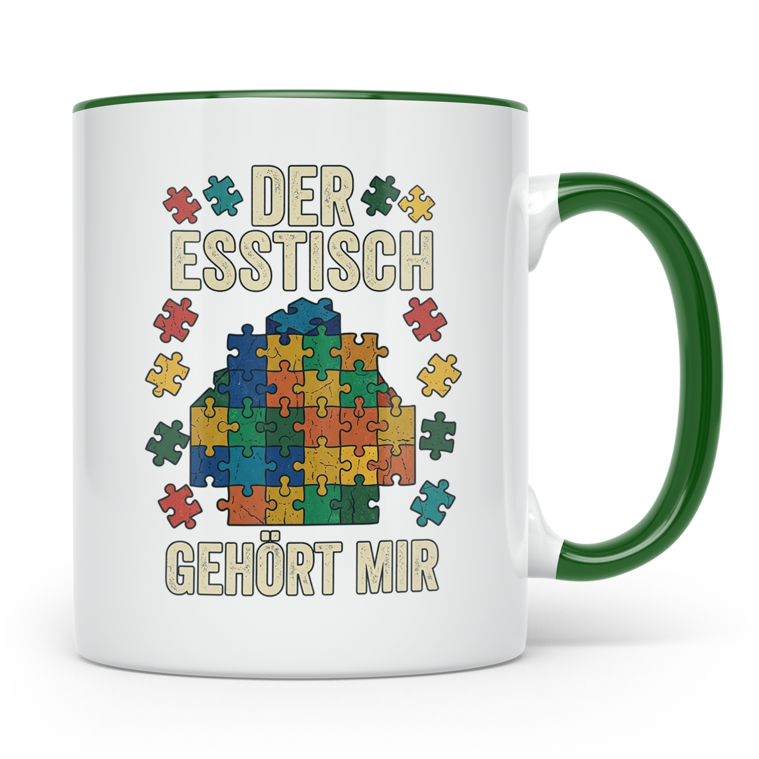 Puzzle Tasse mit Spruch Der Esstisch gehört mir | Geschenk f – Grün [farbe:grün]