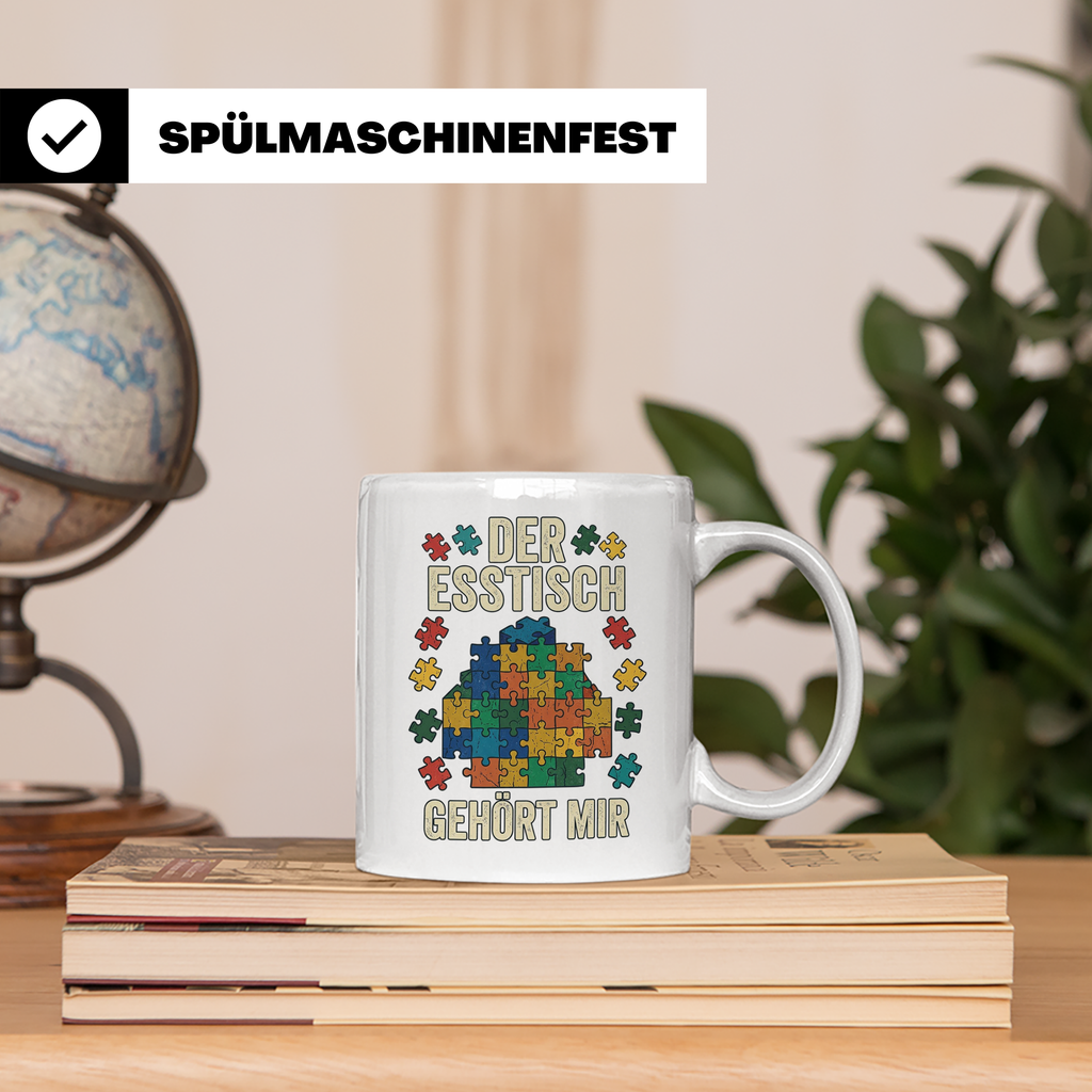 Puzzle Tasse mit Spruch Der Esstisch gehört mir | Geschenk f – Weiß [farbe:weiß]