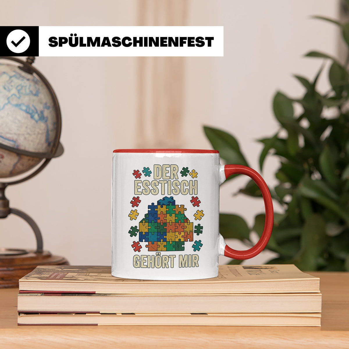 Puzzle Tasse mit Spruch Der Esstisch gehört mir | Geschenk f – Rot [farbe:rot]