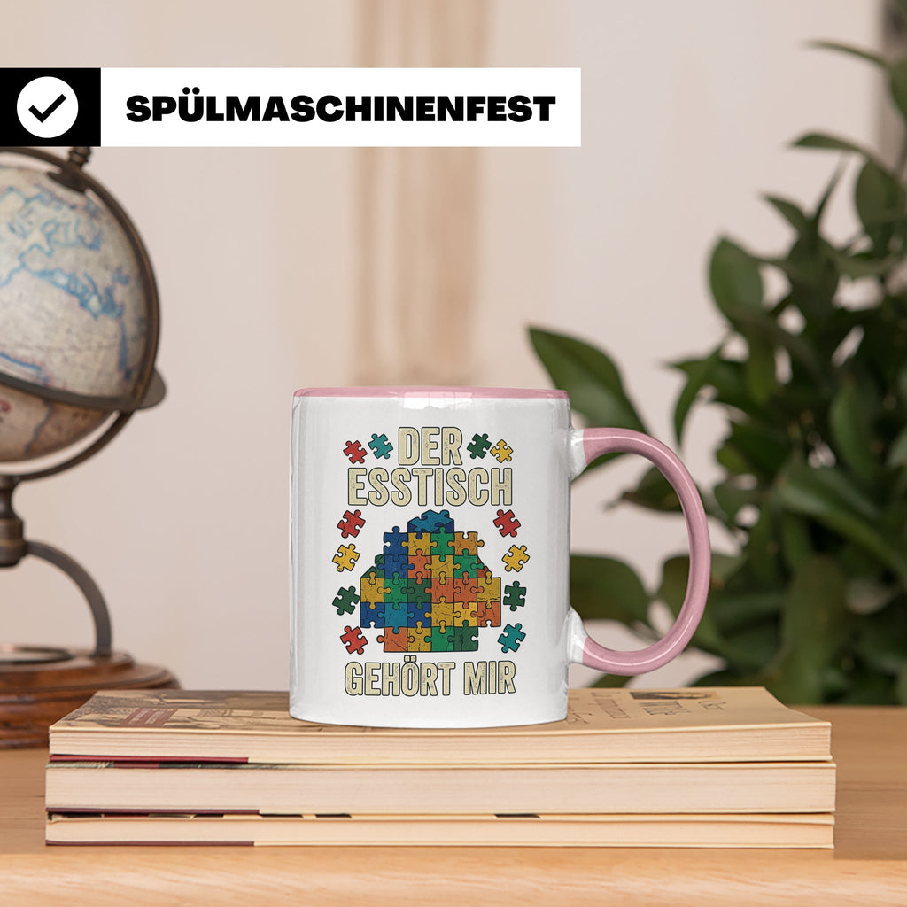 Puzzle Tasse mit Spruch Der Esstisch gehört mir | Geschenk f – Rosa [farbe:rosa]