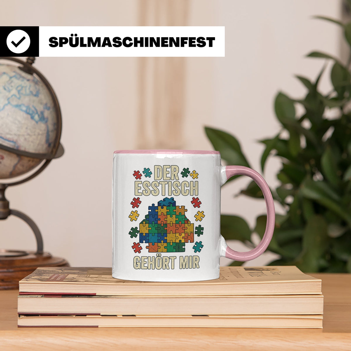 Puzzle Tasse mit Spruch Der Esstisch gehört mir | Geschenk f – Rosa [farbe:rosa]