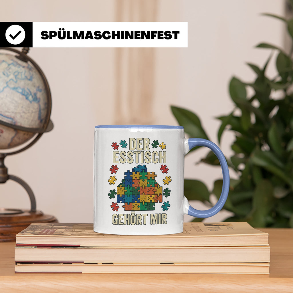 Puzzle Tasse mit Spruch Der Esstisch gehört mir | Geschenk f – Blau [farbe:blau]