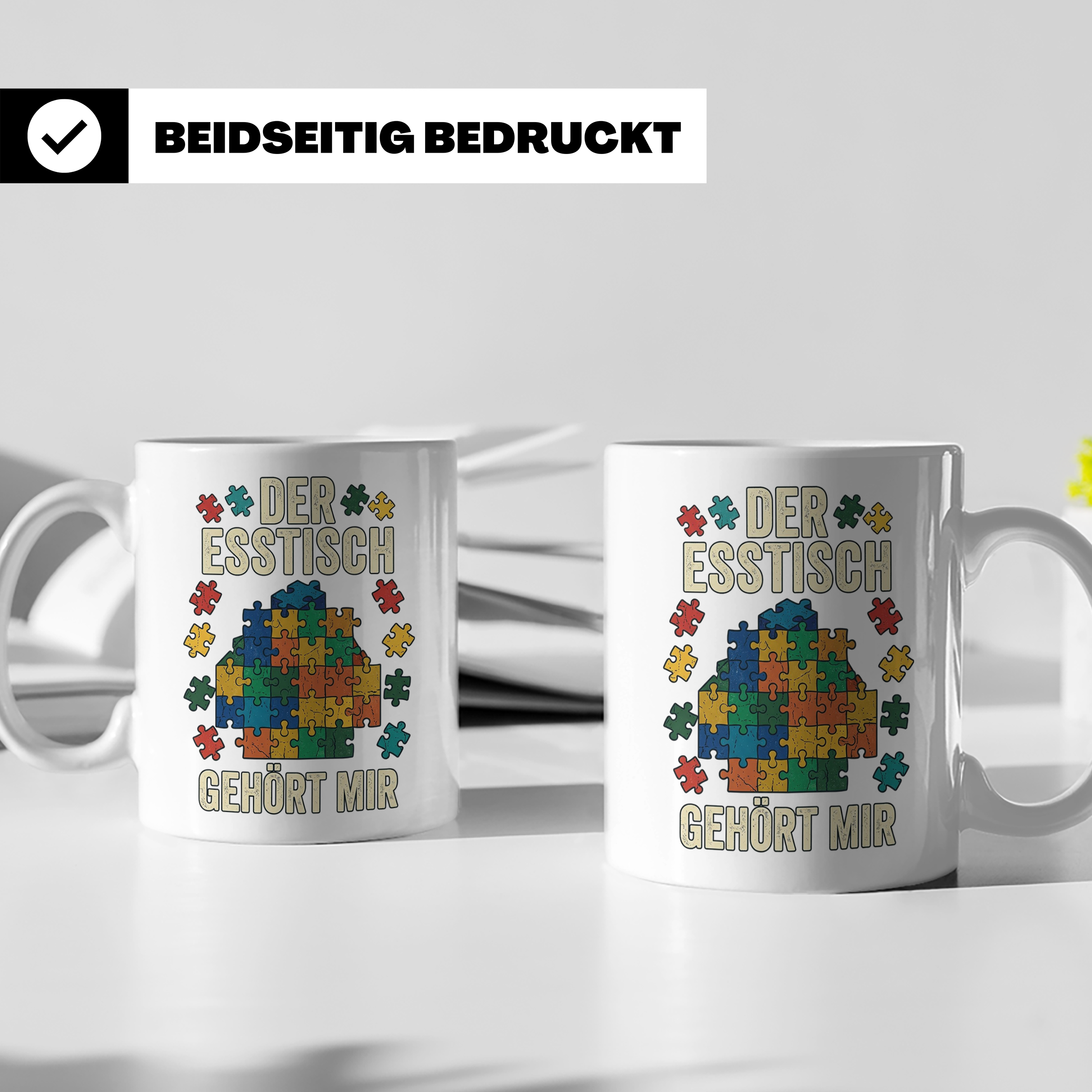 Puzzle Tasse mit Spruch Der Esstisch gehört mir | Geschenk f – Weiß [farbe:weiß]