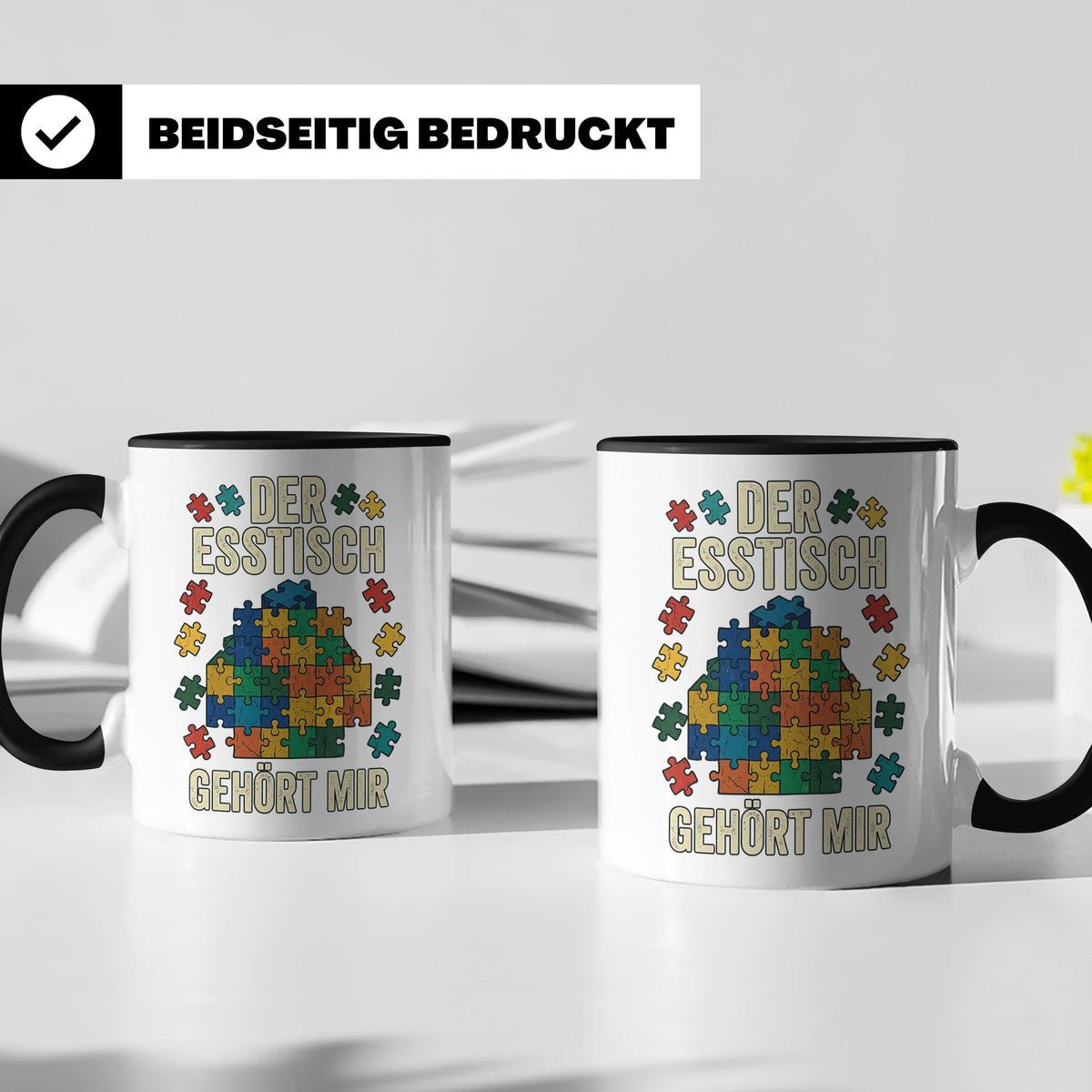 Puzzle Tasse mit Spruch Der Esstisch gehört mir | Geschenk f – Schwarz [farbe:schwarz]