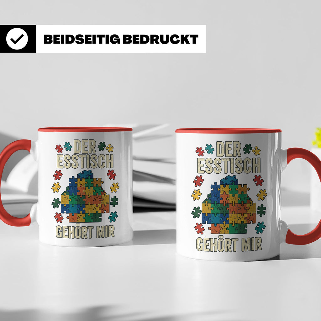 Puzzle Tasse mit Spruch Der Esstisch gehört mir | Geschenk f – Rot [farbe:rot]