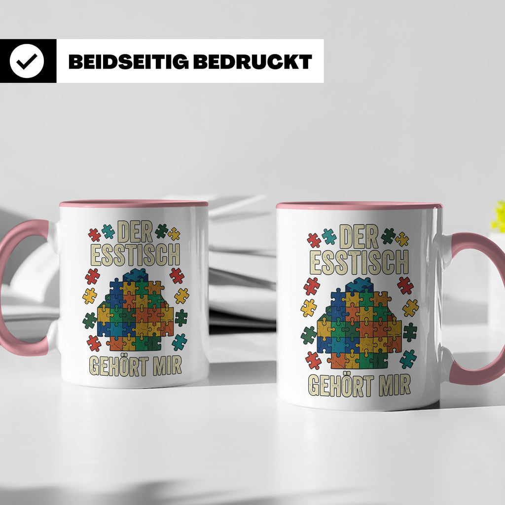 Puzzle Tasse mit Spruch Der Esstisch gehört mir | Geschenk f – Rosa [farbe:rosa]