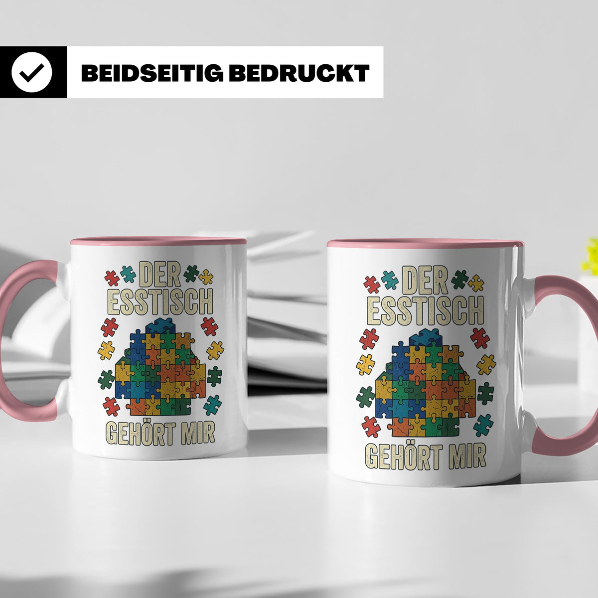 Puzzle Tasse mit Spruch Der Esstisch gehört mir | Geschenk f – Rosa [farbe:rosa]
