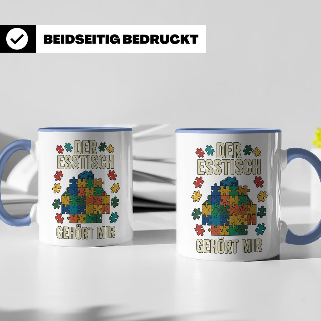 Puzzle Tasse mit Spruch Der Esstisch gehört mir | Geschenk f – Blau [farbe:blau]
