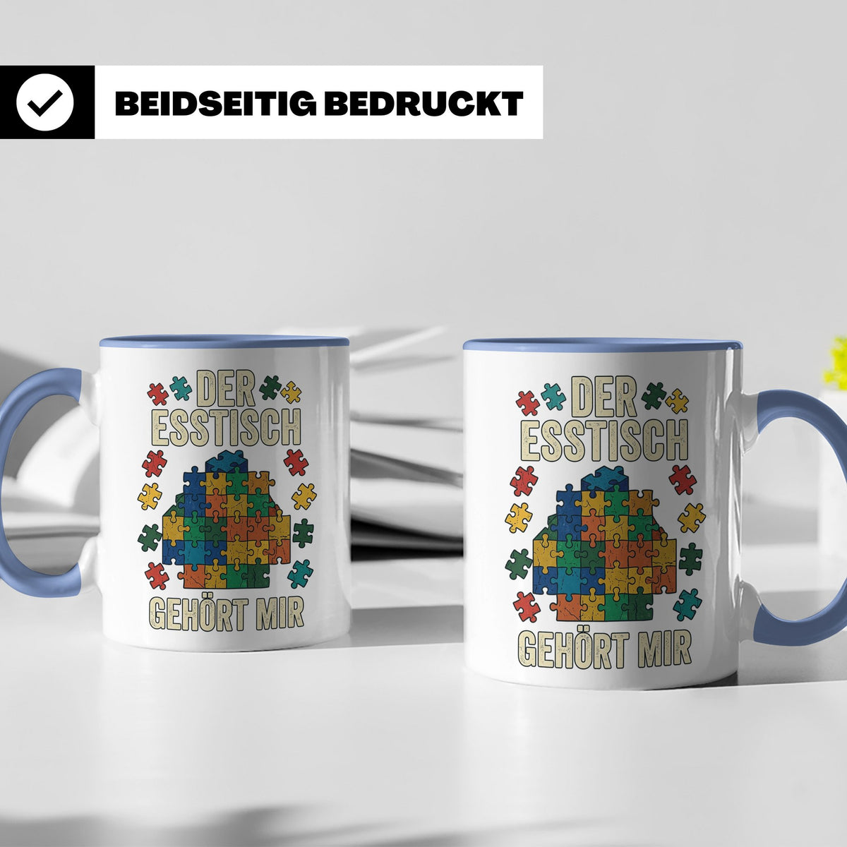 Puzzle Tasse mit Spruch Der Esstisch gehört mir | Geschenk f – Blau [farbe:blau]