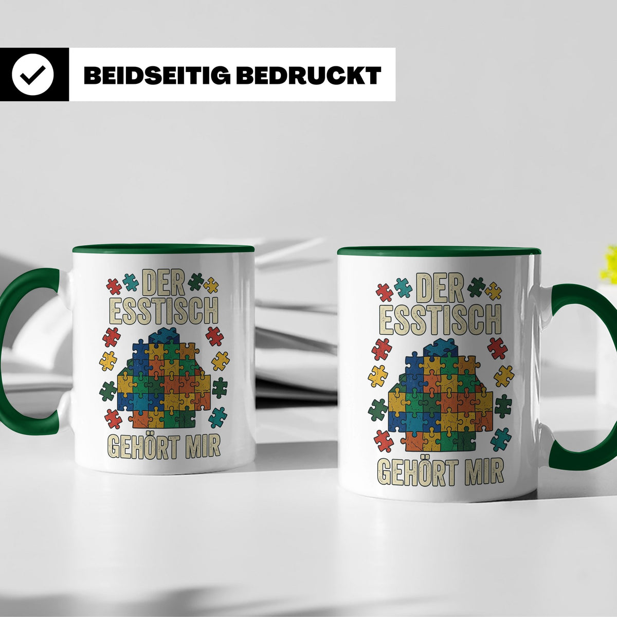 Puzzle Tasse mit Spruch Der Esstisch gehört mir | Geschenk f – Grün [farbe:grün]