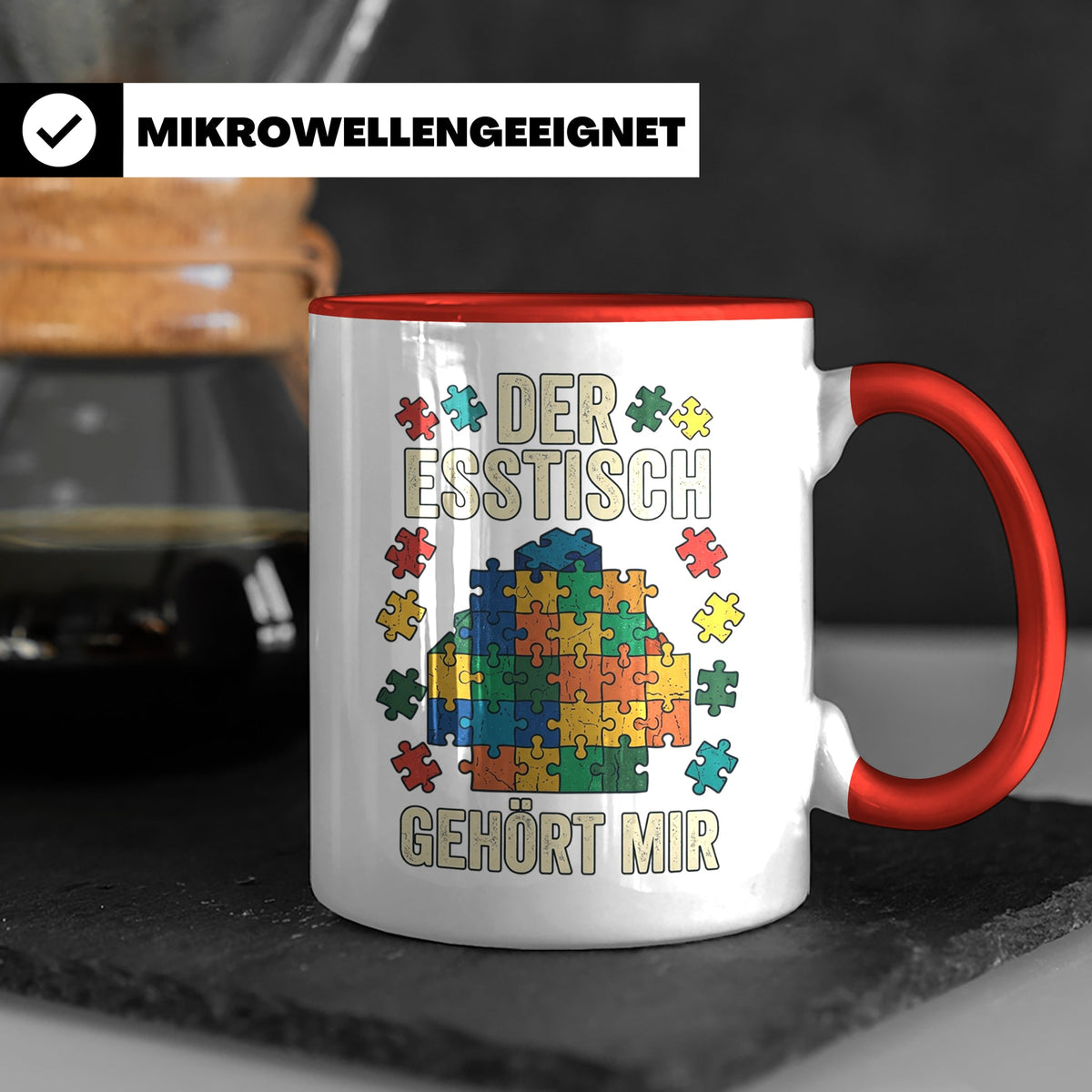 Puzzle Tasse mit Spruch Der Esstisch gehört mir | Geschenk f – Rot [farbe:rot]
