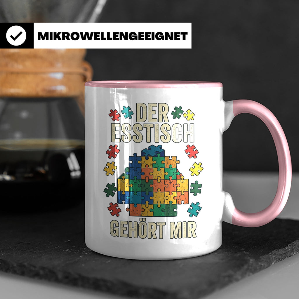 Puzzle Tasse mit Spruch Der Esstisch gehört mir | Geschenk f – Rosa [farbe:rosa]