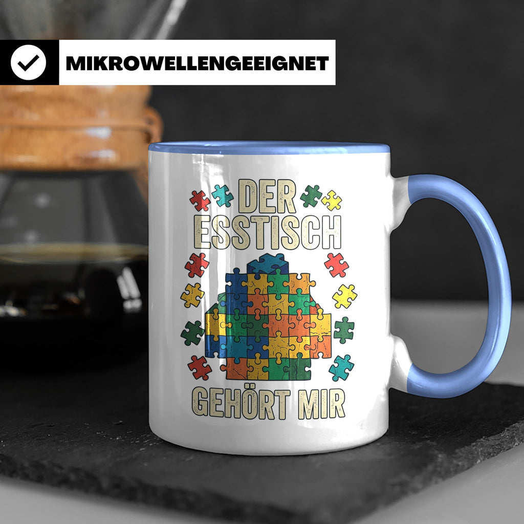 Puzzle Tasse mit Spruch Der Esstisch gehört mir | Geschenk f – Blau [farbe:blau]