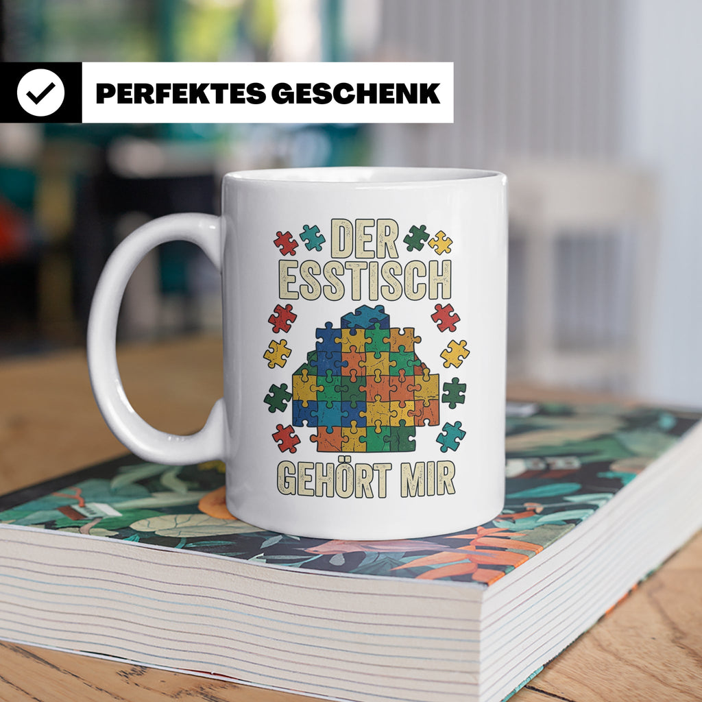 Puzzle Tasse mit Spruch Der Esstisch gehört mir | Geschenk f – Weiß [farbe:weiß]