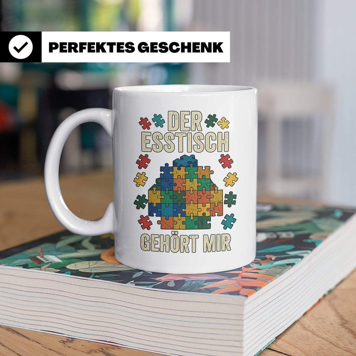 Puzzle Tasse mit Spruch Der Esstisch gehört mir | Geschenk f – Weiß [farbe:weiß]