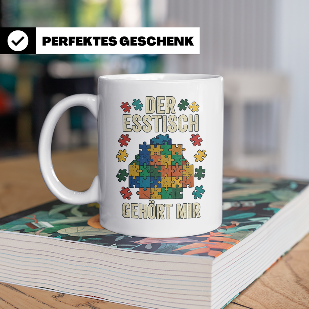Puzzle Tasse mit Spruch Der Esstisch gehört mir | Geschenk f – Weiß [farbe:weiß]