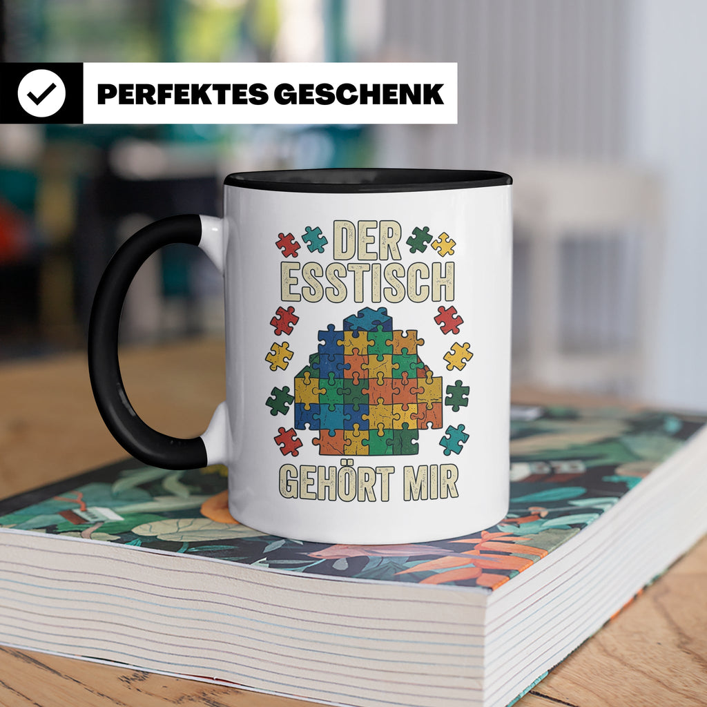 Puzzle Tasse mit Spruch Der Esstisch gehört mir | Geschenk f – Schwarz [farbe:schwarz]
